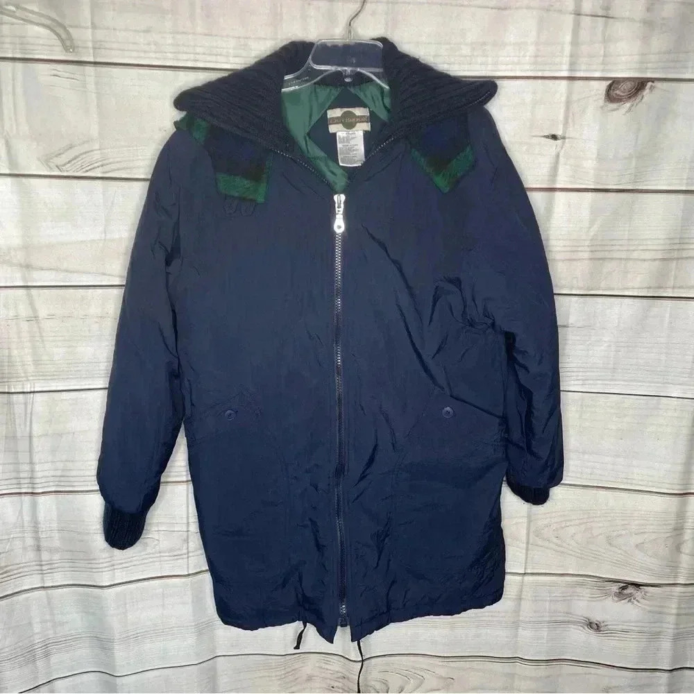 Outbrook Womens Long Coat Small Blue Quilted Hooded Warm‎ Winter Pockets Zip Up